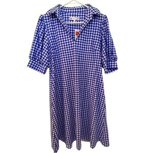 Jude Connally Blue & White Gingham Midi Dress
